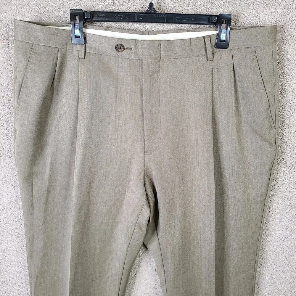 Hart Schaffner‎ Marx Pants Mens 38x26 Tan Wool Pleated Dress Suit Trouser Brown